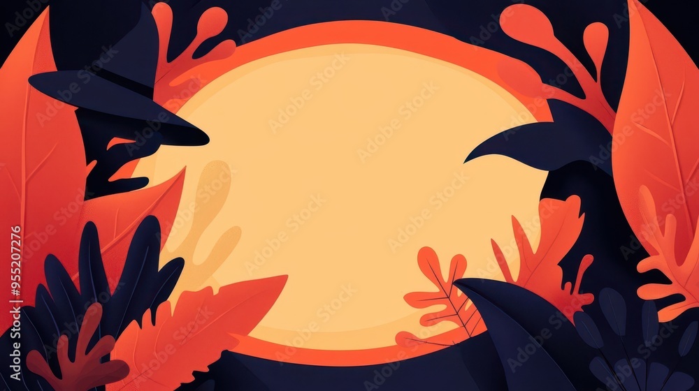 Abstract background with leaves and orange circle. Abstract background with leaves and orange circle.