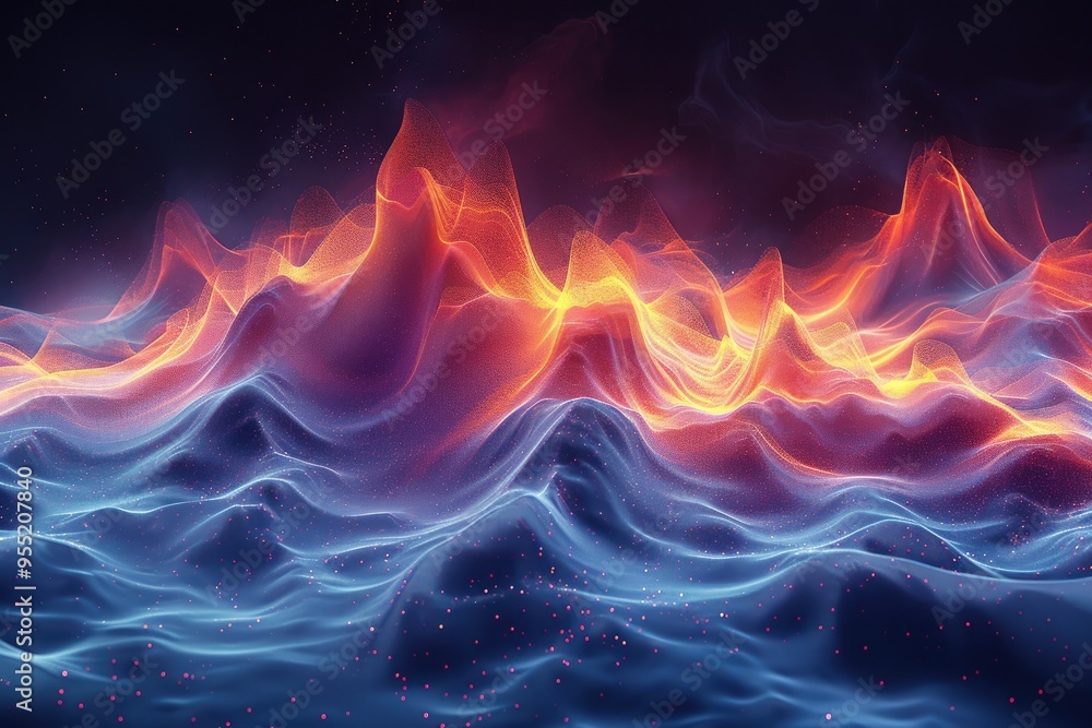 Light Painting Mountain Peak Abstract light patterns painted against Light Painting Mountain Peak Abstract light patterns painted against