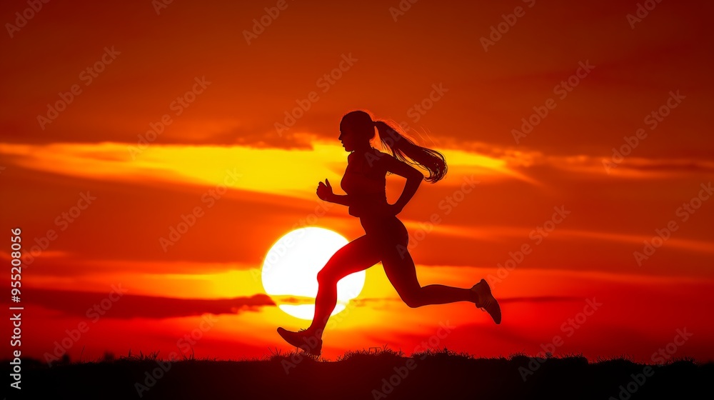 Silhouette of a Runner at Sunset - Fitness and Motivation Silhouette of a Runner at Sunset - Fitness and Motivation