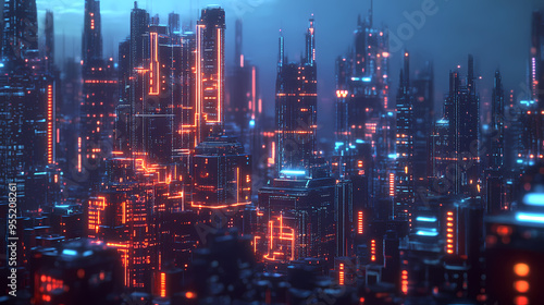 Wallpaper Mural Smart city technology with futuristic graphic of digital data transfer. smart city, internet of things, smart life, information technology. 3d illustration. Futuristic City. Illustration Torontodigital.ca