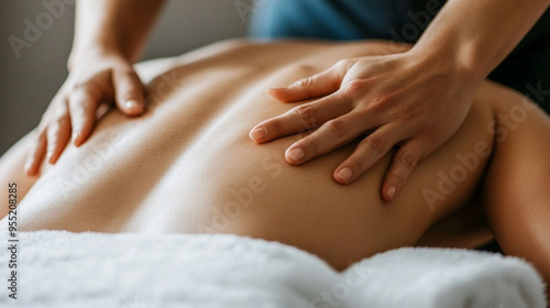 woman receiving a relaxing back massage from another woman, focusing on the smooth, bare skin, emphasizing tranquility and care