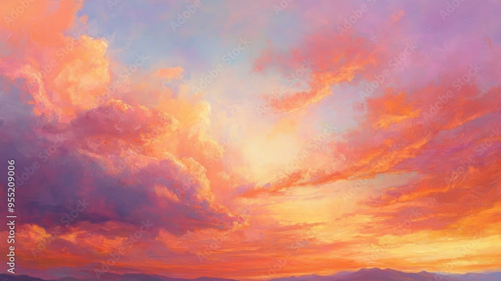 A Painted Sunset Sky with Orange and Pink Clouds A Painted Sunset Sky with Orange and Pink Clouds