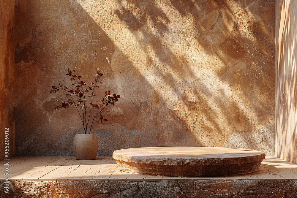 Minimalist Natural Product Display with Wood and Shadow Minimalist Natural Product Display with Wood and Shadow