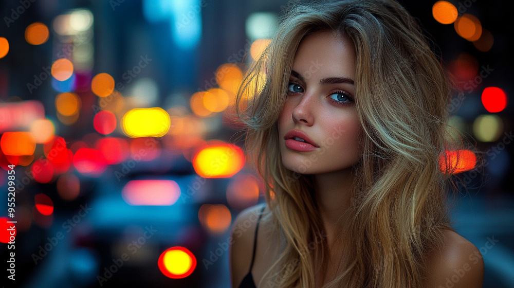 stunning, chic woman in a strapless, form-fitting dress stands confidently against a blurred city street background, exuding elegance and allure stunning, chic woman in a strapless, form-fitting dress stands confidently against a blurred city street background, exuding elegance and allure