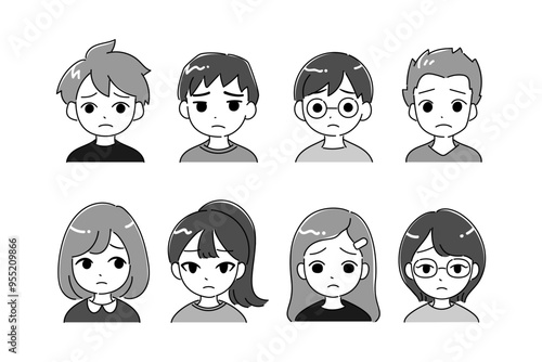 子供のアイコンイラストセット　バストアップ　悲しい