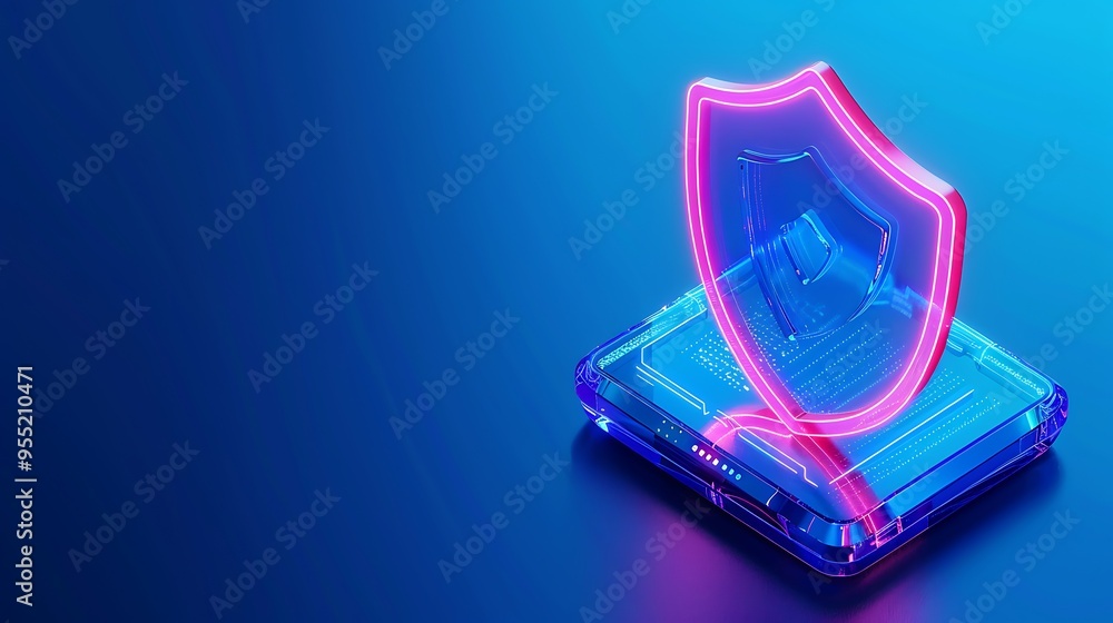 Neon shield icon on smartphone symbolizing mobile security and data protection. Secure technology concept in bright and modern colors. Neon shield icon on smartphone symbolizing mobile security and data protection. Secure technology concept in bright and modern colors.