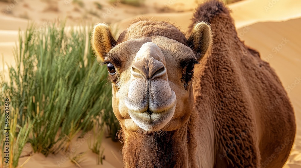 Obraz premium Close-up Portrait of a Camel in the Desert