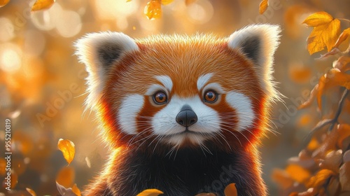 Enchanting portrait of a curious red panda, its fluffy fur and endearing expression evoking a sense of whimsy and charm photo