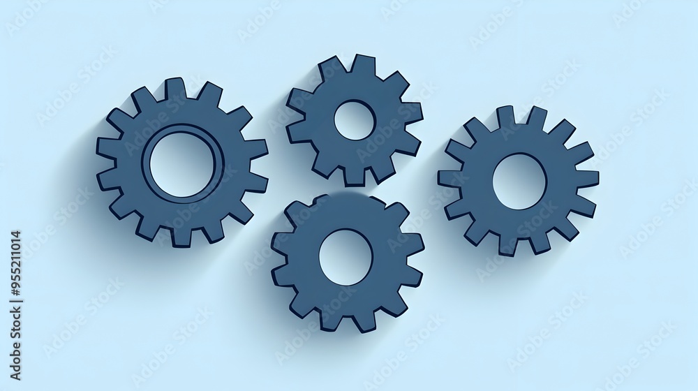 Interlocking Gears in Flat Style with Subtle Shading Interlocking Gears in Flat Style with Subtle Shading