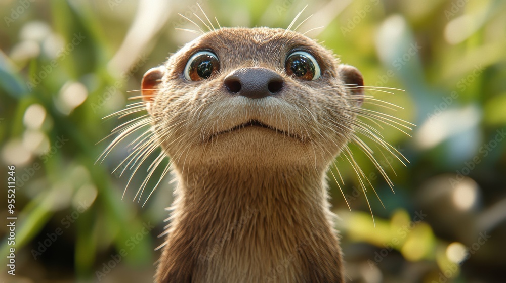 Enchanting portrait of a playful otter, its whiskered face and expressive eyes evoking a sense of mischief and curiosity Enchanting portrait of a playful otter, its whiskered face and expressive eyes evoking a sense of mischief and curiosity