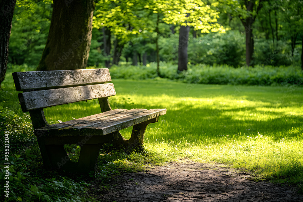 Einsame Parkbank im sonnigen Park Einsame Parkbank im sonnigen Park