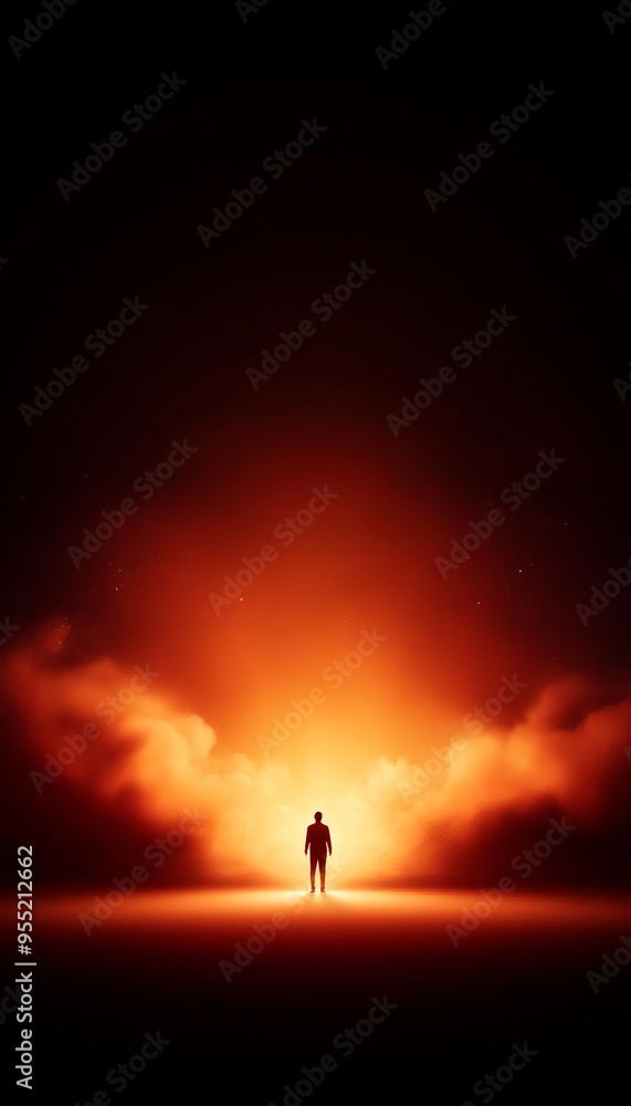 A solitary figure stands against a backdrop of brilliant orange light, symbolizing hope and transformation in the dark. A solitary figure stands against a backdrop of brilliant orange light, symbolizing hope and transformation in the dark.
