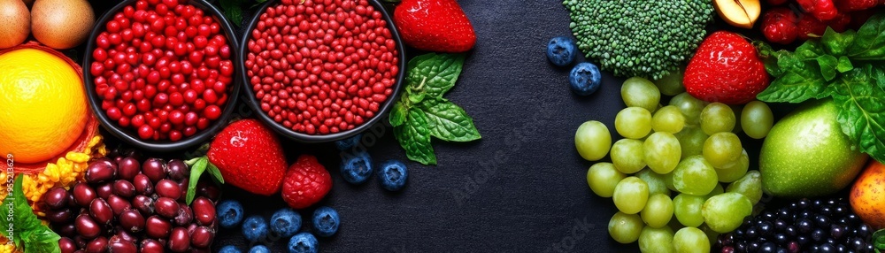 A vibrant display of fresh fruits and vegetables featuring a variety of colors, perfect for healthy eating and nutrition themes. A vibrant display of fresh fruits and vegetables featuring a variety of colors, perfect for healthy eating and nutrition themes.