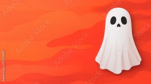 Fototapeta kuchenna A friendly cartoon ghost on an orange background. Perfect for Halloween decorations, cards, and invitations.
