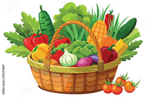 basket with vegetables vector art illustration.AI GENERATED