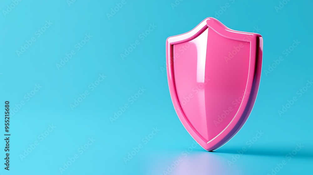 Pink shield on blue background symbolizing protection, security, and safety concept. Minimalist design with ample copy space. Pink shield on blue background symbolizing protection, security, and safety concept. Minimalist design with ample copy space.