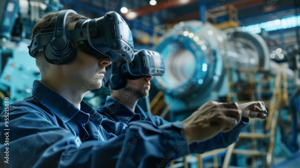 Two men wearing VR goggles are playing a video game Two men wearing VR goggles are playing a video game