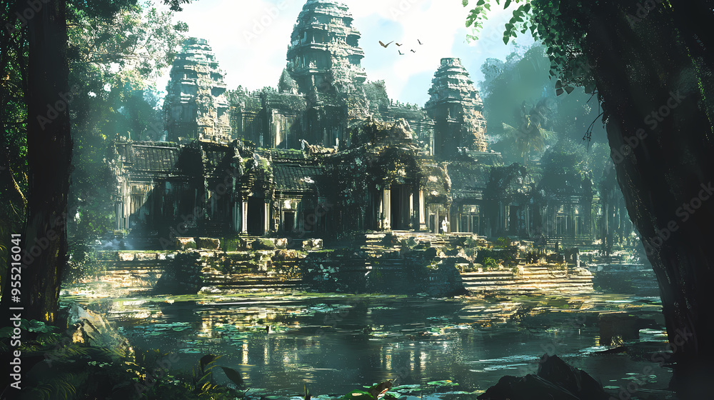 An ancient temple complex in angkor wat, cambodia. Temple. Illustration An ancient temple complex in angkor wat, cambodia. Temple. Illustration