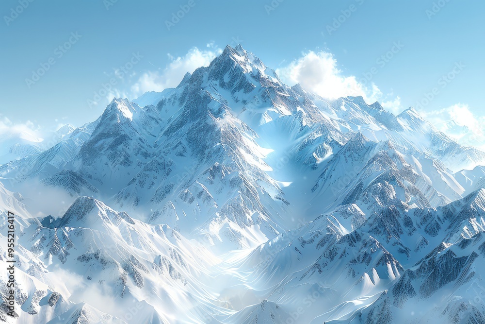 Obraz premium The snow-capped peaks viewed from the village