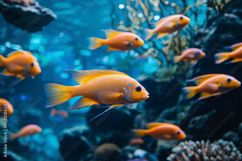Orange and Blue Fish Swimming in a Tank Orange and Blue Fish Swimming in a Tank
