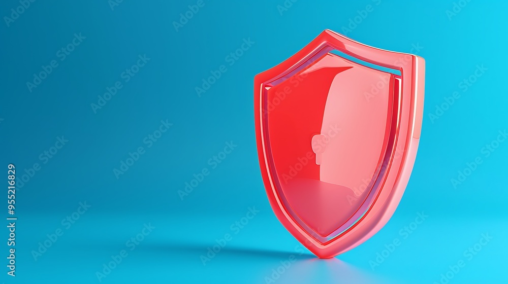 Red shield on blue background symbolizing protection, security, and safety. Ideal for cybersecurity and defense theme. Red shield on blue background symbolizing protection, security, and safety. Ideal for cybersecurity and defense theme.