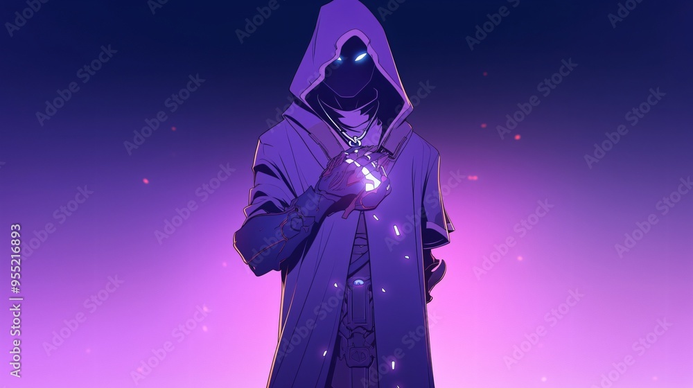 A man with a flaming mask and a glowing cape, anime style illustration A man with a flaming mask and a glowing cape, anime style illustration