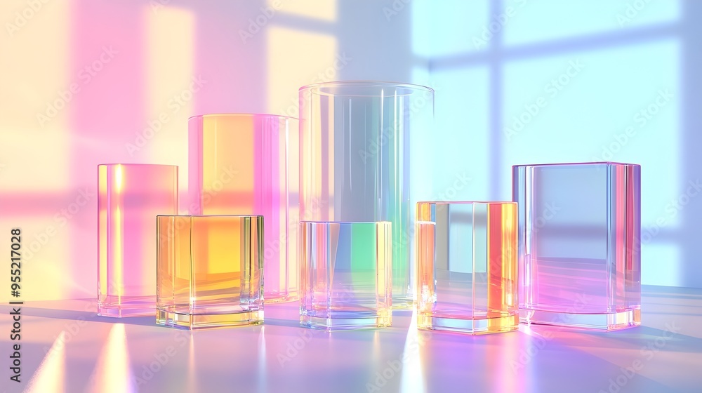 Colorful Prism of Light Reflecting on Modern Glass Surfaces Colorful Prism of Light Reflecting on Modern Glass Surfaces