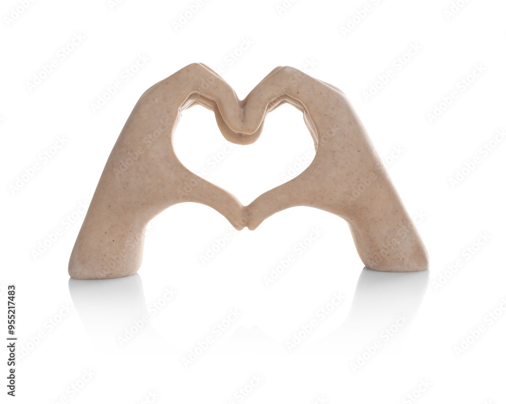 Decorative figure in shape of hands making heart isolated on white Decorative figure in shape of hands making heart isolated on white