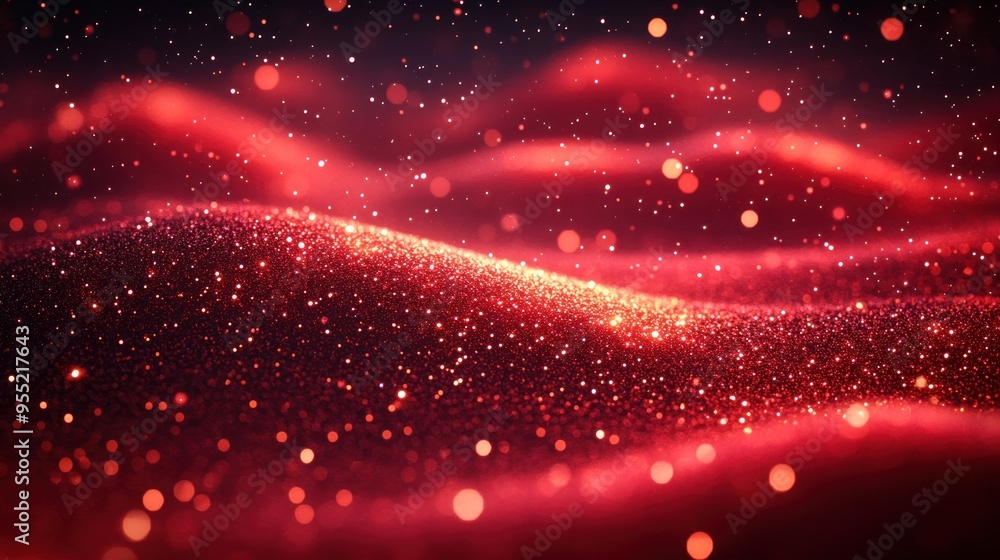 Obraz premium Christmas red glitter bokeh abstract background.