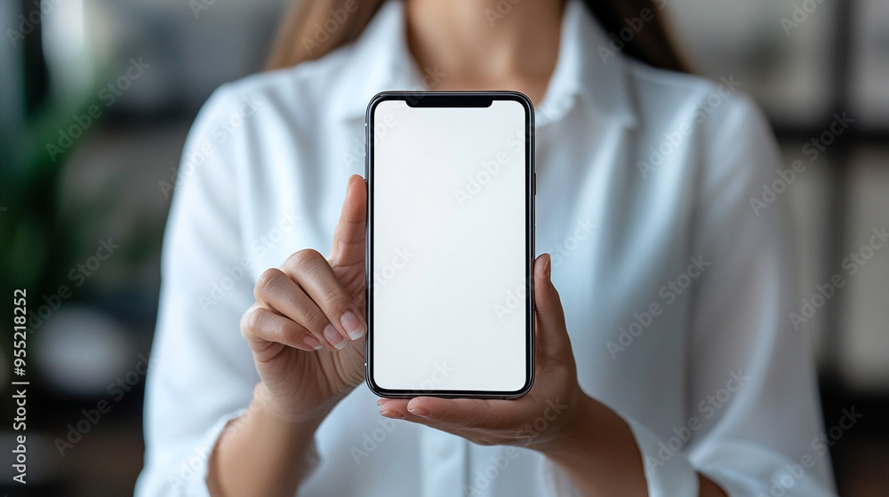 woman's hand pointing at an empty phone screen, highlighting the importance of technology and connectivity in modern communication. Perfect for tech, apps, and digital marketing themes woman's hand pointing at an empty phone screen, highlighting the importance of technology and connectivity in modern communication. Perfect for tech, apps, and digital marketing themes