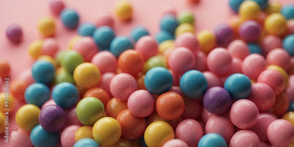 Colorful gumballs scattered on pink background. Colorful gumballs scattered on pink background.