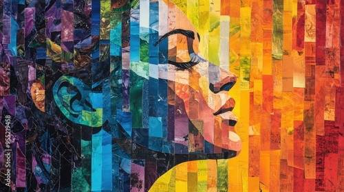 A Collage Portrait of a Woman's Profile in a Rainbow of Colors