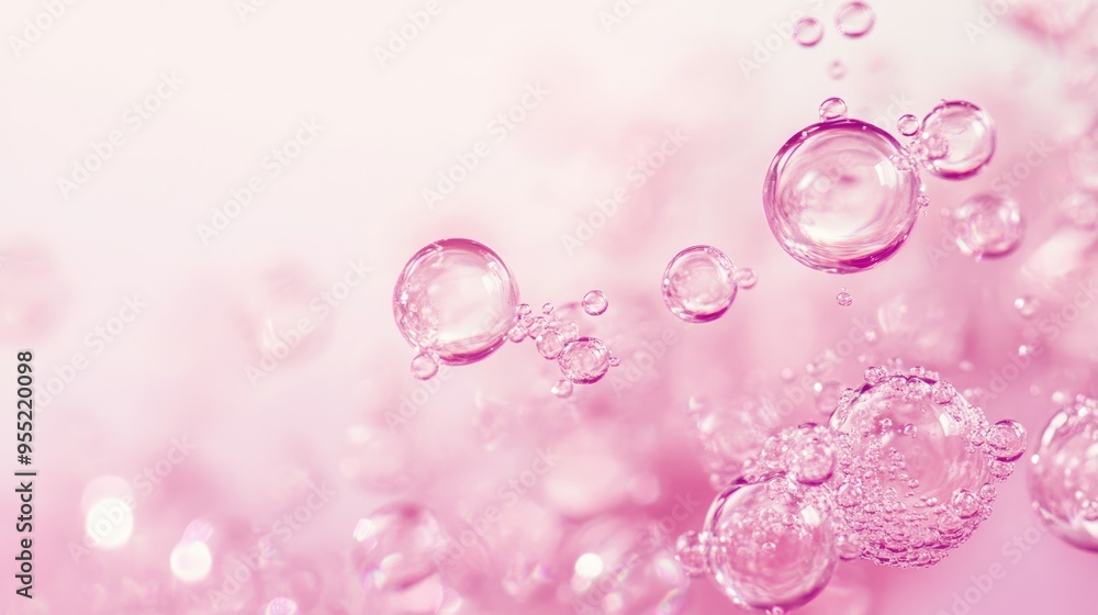 Clear, pinkish magenta bubbles appear to float and disperse, forming a delicate molecular pattern against a minimalist background. Copy space Clear, pinkish magenta bubbles appear to float and disperse, forming a delicate molecular pattern against a minimalist background. Copy space