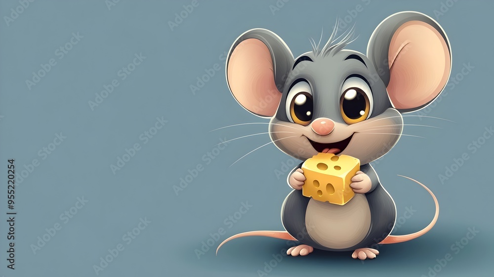 Cute Cartoon Mouse Holding a Piece of Cheese Cute Cartoon Mouse Holding a Piece of Cheese