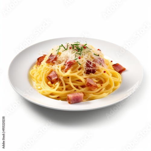 spaghetti carbonara isolated on white