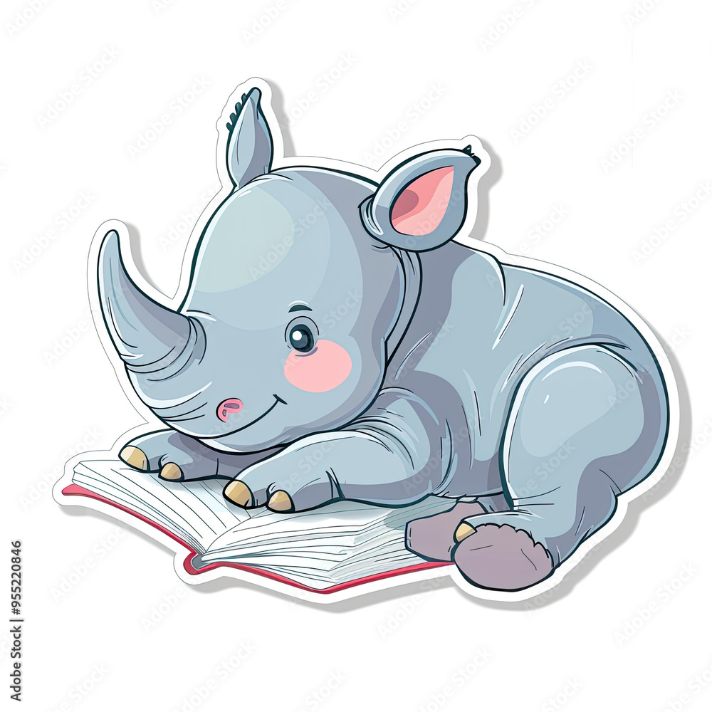 Fototapeta premium Beautiful Colored Stickers with Rhino Design, Rhinoceros Graphic Resource for Creative Project, Ai Generative