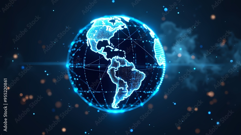 Obraz premium Futuristic Visualization of Earth with Interconnected Blue Pathways