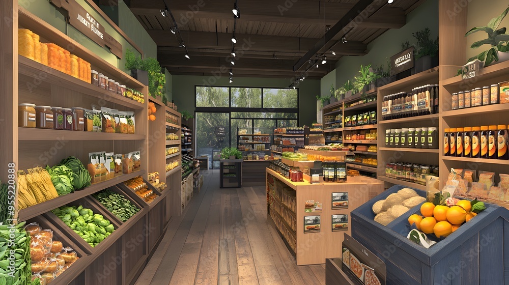 Fototapeta premium A store featuring eco-friendly colors and 3D-rendered bulk food displays