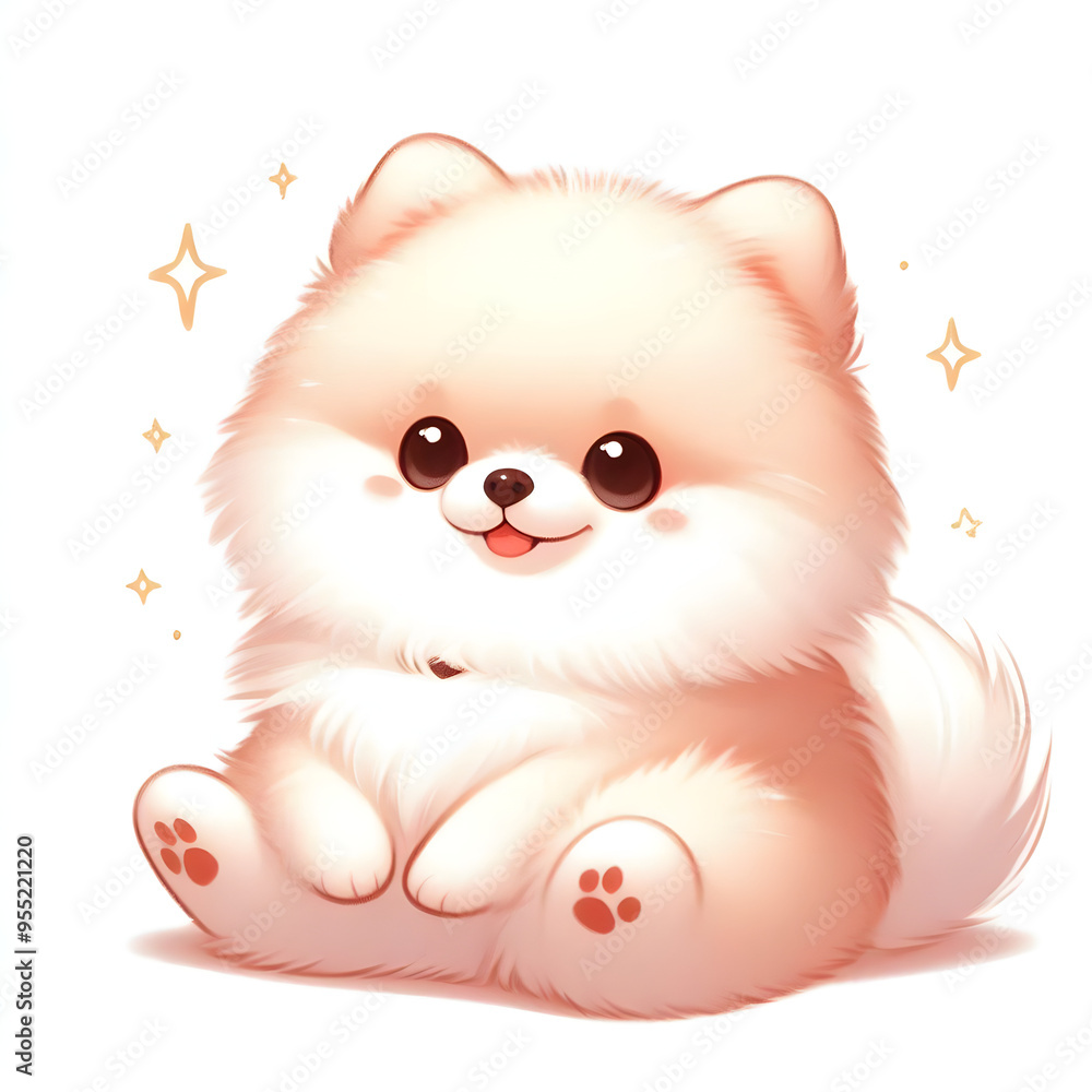 흰 배경, 포메라니안, 애니메이션 아트 (White background, Pomeranian, animation art) 흰 배경, 포메라니안, 애니메이션 아트 (White background, Pomeranian, animation art)