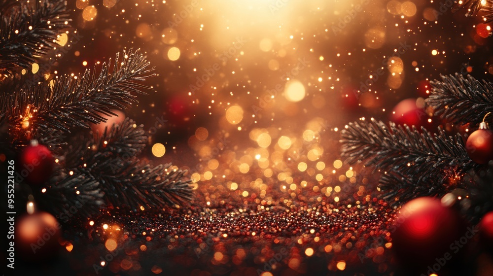Christmas spotlight scene with gold and red background. Christmas spotlight scene with gold and red background.