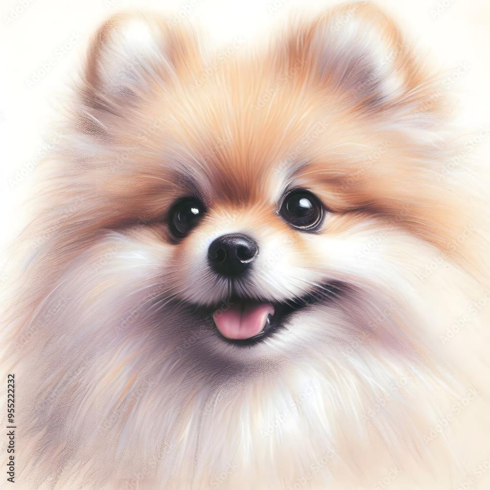 흰 배경, 포메라니안, 파스텔화 (White background, Pomeranian, pastel painting) 흰 배경, 포메라니안, 파스텔화 (White background, Pomeranian, pastel painting)