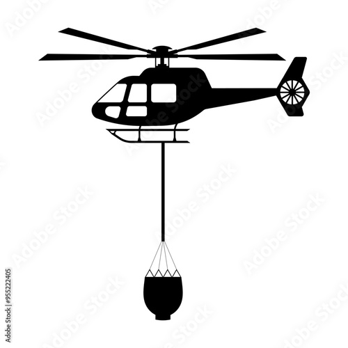 Firefighting Helicopter. Vector Illustration Isolated on White Background.