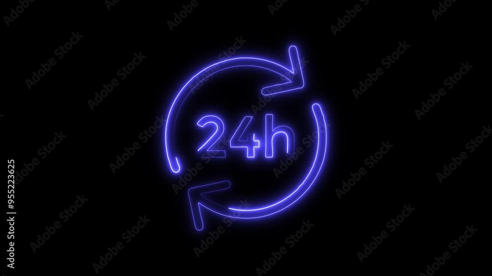 24/7 Service Neon Glow Icon - Continuous Operation Symbol with Luminous Design 24/7 Service Neon Glow Icon - Continuous Operation Symbol with Luminous Design