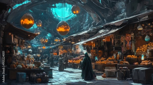 Ethereal Alien Market: A Digital Painting of Exotic Goods photo