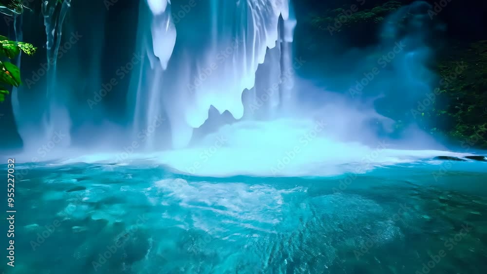 custom made wallpaper toronto digitalSerene Crystal Pool Beneath Ethereal Waterfall with Shimmering Lights