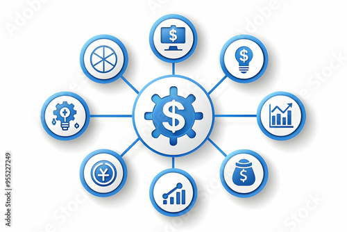 Futuristic AI Automation and Dollar Flow Frame Concept Illustrating Cost Reduction Role with Copy Space - Photo Stock