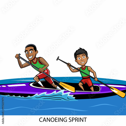 Two sprinter canoes isolated on a white background in cartoon style. Summer Games 2024. Vector illustration.