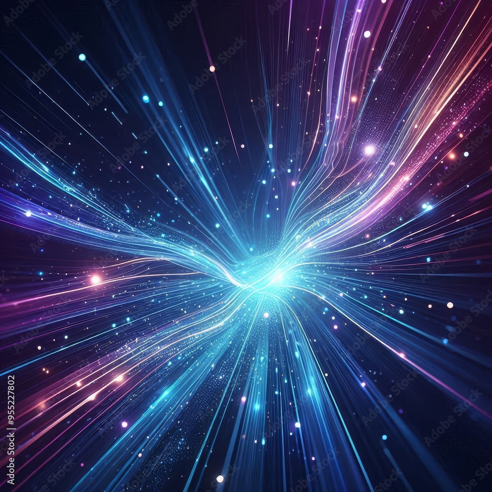 Naklejka premium Abstract background with blue and purple neon light rays, cut out 