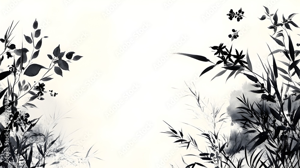 Obraz premium Dramatic Silhouettes of Leaves and Branches in Moody Monochrome