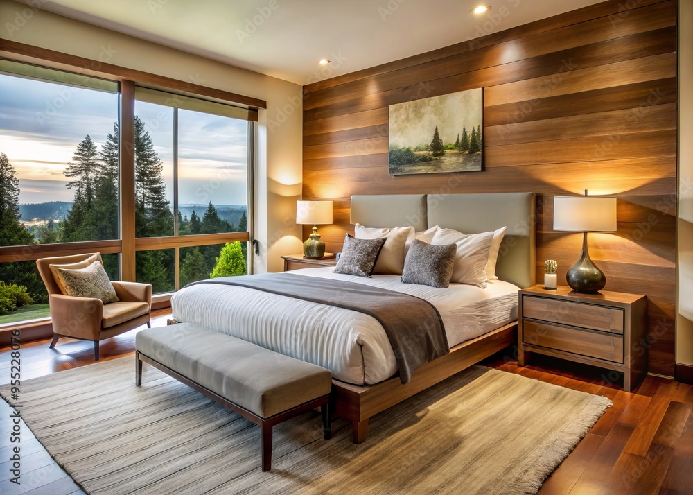 Crisp linen sheets and a sturdy wooden frame create a cozy haven in this Pacific Northwest bedroom, perfect Crisp linen sheets and a sturdy wooden frame create a cozy haven in this Pacific Northwest bedroom, perfect
